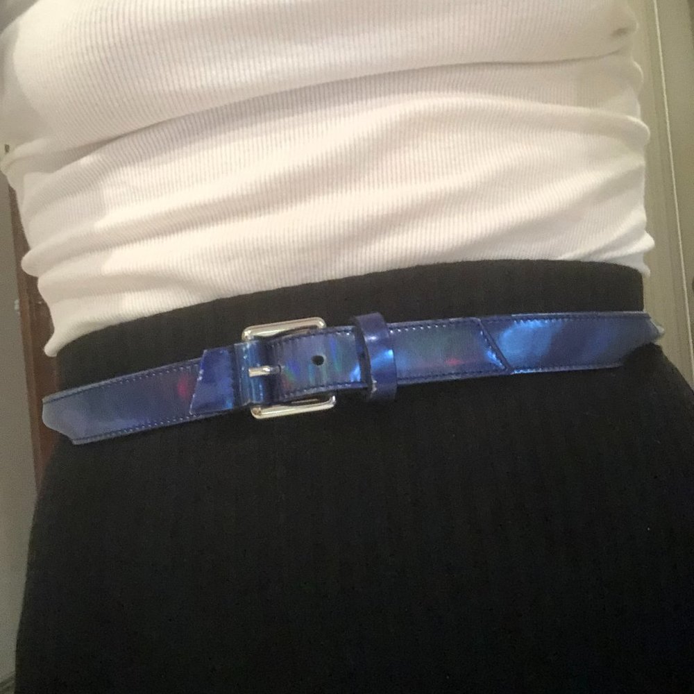 Alexander McQueen Blue iridescent Leather Belt